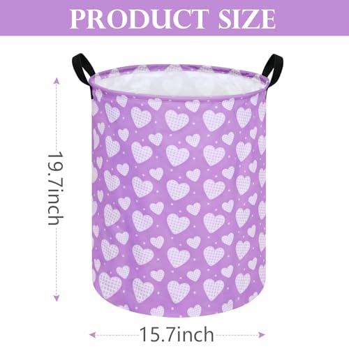 Image of Round Valentine's Heart Pattern Laundry Hamper Clothes Storage Basket Fabric Storage Hamper Organization Storage Bin, Nursery Box,Gift Basket with Handles
