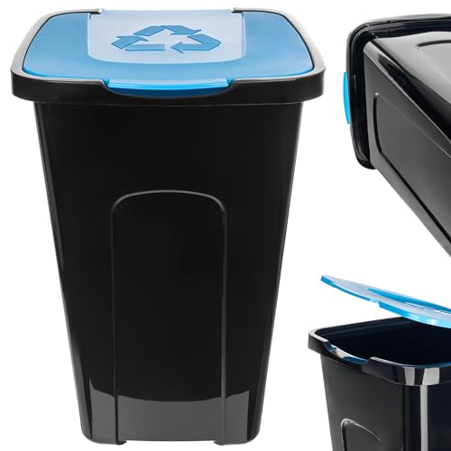 KADAX Voluminöser Eimer, 50L, rechteckiger Mülleimer aus Kunststoff-Polyurethan, Abfalleimer für Trennen von Glas, Plastik, Bioresten (Blau)