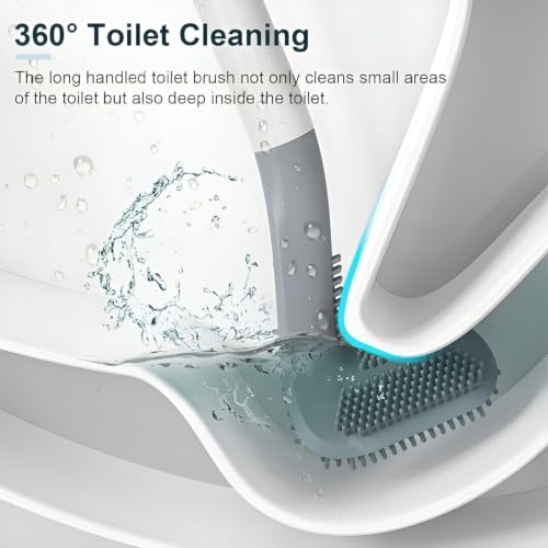 Image of Silicone Toilet Cleaning Brush with Long Handle and Wall Mount Hook, Flexible Toilet Bowl Scrubber for Bathroom Cleaning, Quick Dry Design for Tiles, Corners and Hard-to-Reach Areas, Black, 2pc