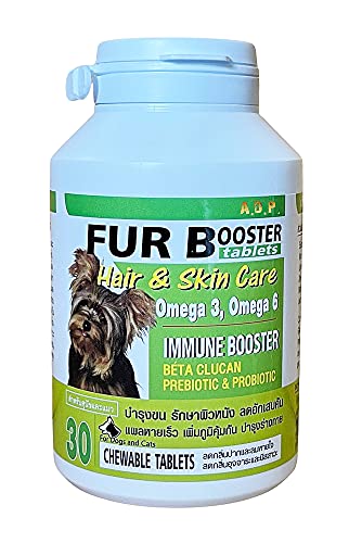 A.D.P. FUR & IMMUNE PET BOOSTER 30 Tablets Vitamin Supplement Zinc Biotin Probiotics & DHA Omega 3 6 9 Support Healthy Skin Care Hair Coat for Dogs, Dry, Itchy & Irritated Skin Support Dog Itch Relief