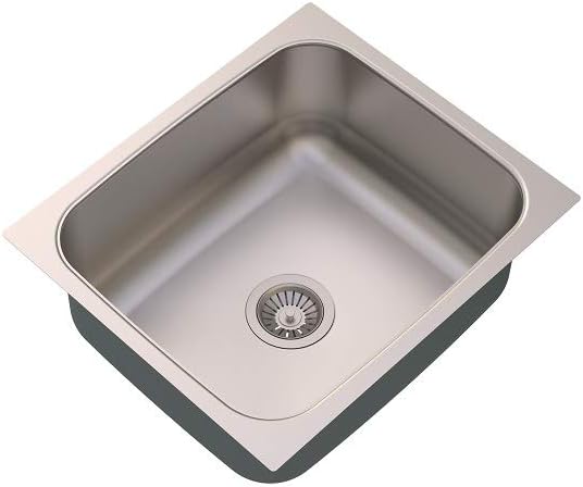 Elegance Series Single Bowl Kitchen Sink, Stainless Steel Kitchen Sink, 304 Stainless Steel Coupling, Noise Reduction Design, Deep Bowl with Sloping Drain, 21x18x8 inches, Matt Finish