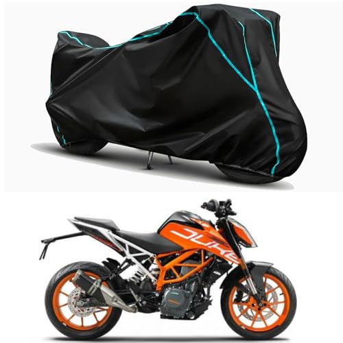 Image of Waterproof Bike Body Cover Compatible for | KTM 490 Duke | Taffeta Fabric, Sky Piping Design, Bottom Elastic Fit | Dustproof, Sun UV & Rain Protection for All Weather.