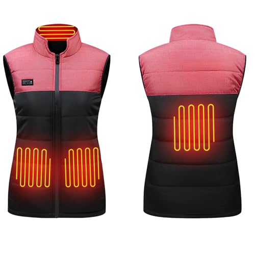 Focenat Beheizbare Jacke Damen, Beheizbare Weste, Heizweste Damen, Beheizte Weste, Leichte, USB Aufladung, 4 Heizzonen, 3 Temperaturen, Wärmeweste für Radfahren, Camping, Outdoor (Ohne Powerbank) (L)