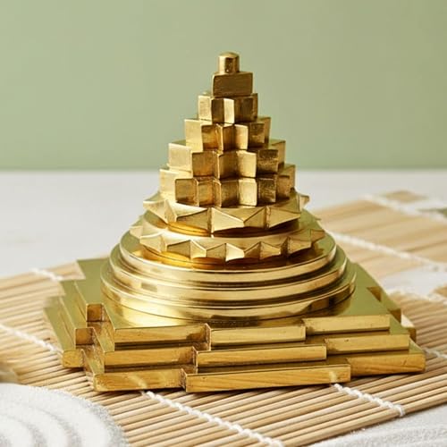 HOME GENIE Goddess Laxmi Maha Meru Shree Yantra Original Brass For Home Pooja Health Wealth And Prosperity, 3 Centimeters, 5 CM