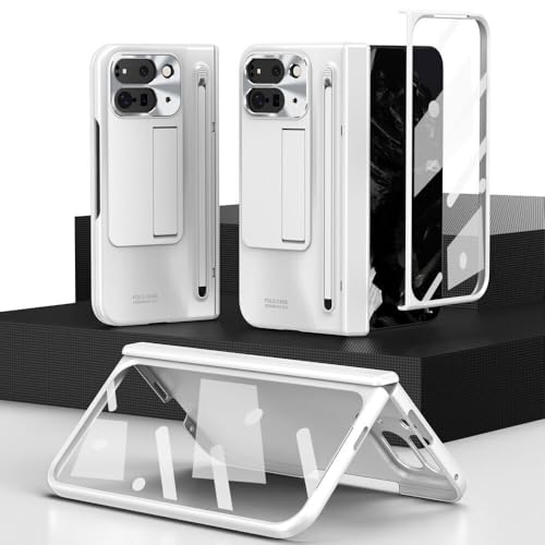Coque Google Pixel 9 Pro Fold blanche rigide avec porte-stylet et support d'écran intégré