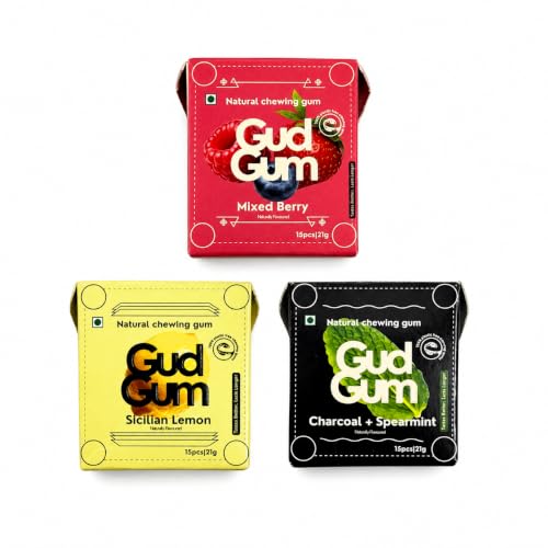 Image of Gud Gum- Natural, Plastic Free Chewing Gum -21g x 3 - Mini Pack of 3- No added artificial colours, flavours & sweeteners (3 Pack, Assorted)