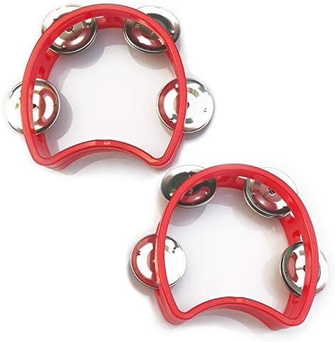 Bealuffe Tambourine Mini Hand Bell Percussion Musical Instrument Small Tambourine (Red 2 Pack)
