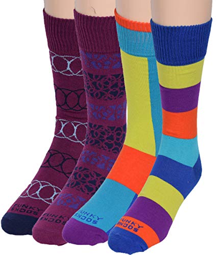 Funky Socks Mens Colored Socks with Assorted Patterns, 4 Pack, Sock Sizes 10-13, 47754d-47582d