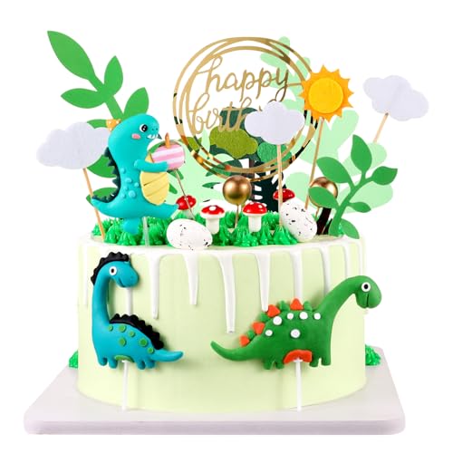 Yamitora 25 Stück Kuchendeko Dino Tortendeko Dinosaurier Set Torten Topper Geburtstag Dinosaurier Deko Kuchen Topper für Kinder Junge Happy Birthday Cake Topper für Geburtstag Party Deko
