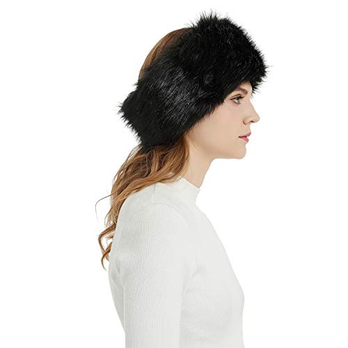 Faux Fur Headbands Outdoor Ear Warmers Earmuffs Ski Hat Winter Warm Elastic Hairbands Head Wraps For Women By Aurya(Black) #TOP5