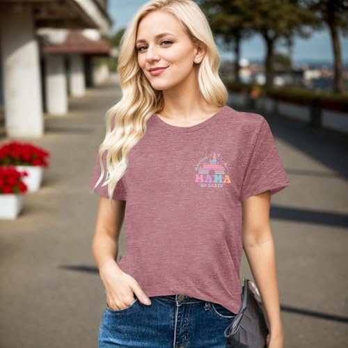 Image of Magical Shirt for Women Happiest Mama On Earth Graphic Tees Funny Mom Gifts Family Holiday Vacation Tops Pink