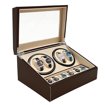 Pattosaey Professional Watch Winder Box for Automatic Watches, 4+6 Slot Leather Watch Case with 2 Winders and 6 Pillows, Quiet Motor, Dustproof Display, Travel Protection for Men, Gift