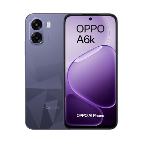 OPPO A6k 4G   Smartphone Libre con IA, 4GB RAM+256GB, Batería 6100 mAh, Pantalla LCD HD+ 120Hz, IP64, Cámara 50MP, Dual SIM, Versión Española   Negro