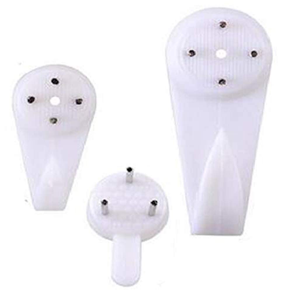 Merriway BH06713 (43 Pcs) Assortment of White Non-Trace Hardwall Picture Hooks, 3 x Large 10 x Medium & 30 x Small - Pack of 43 Pieces