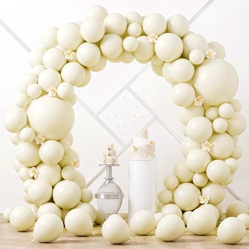 Image of Voircoloria 90pack Ivory Balloons Different Size 18 /12 /10 /5 Inch Ivory White Balloon Garland Arch Kit for Graduation, Wedding, Birthday, Princess Theme, Baby Shower, Anniversary Party Decorations
