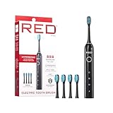Red by Kiss Hypersonic Ultra Powerful Electric Toothbrush – 3 Cleaning Modes, Gum Care Protection, 75-Day Battery, USB-C Fast Charging, Waterproof IP67, with Extra Brush Head Set (Black)