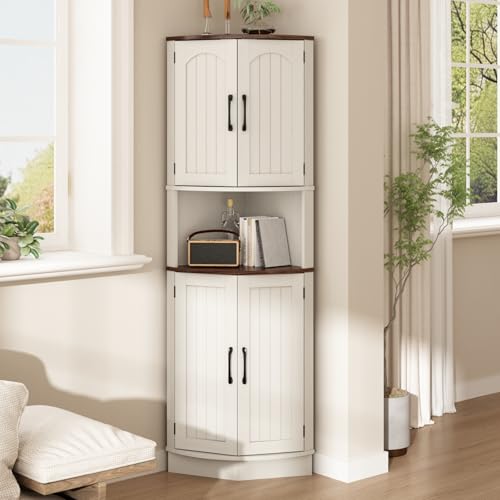 HOKYHOKY Tall Corner Cabinet, 64.7" Corner Storage Cabinet with 4 Doors and 5 Storage Shelves, Farmhouse Space Saver with Arched Door Design for Living Room, Kitchen, Bathroom, Office Rustic