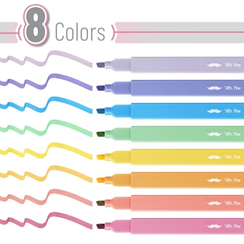 Image of Mr. Pen na aesthetic highlighters, 8 pcs, chisel tip, mixed colors, bible markings without bleeding