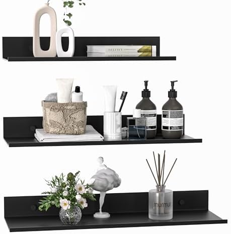 Etagère Murale Noire Lot de 3, Tablette Flottante Moderne Décorat...