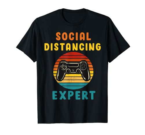 Divertido Social Distancia Vintage Retro Gamer Videojuego Jugador Camiseta
