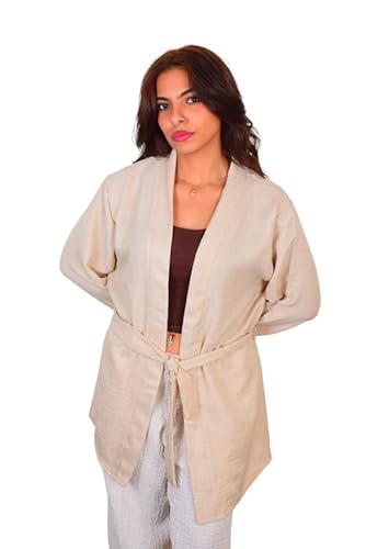 Mosca Women's Wear Linen Cardigan With Rope Meduim - Beige, M