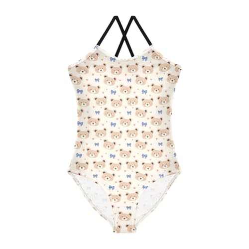 senya Girls Swimsuits One-Piece Swimwear Tie Bathing Suit Beach Summer Round Neck 9-10T Bear Blue Bow Pattern