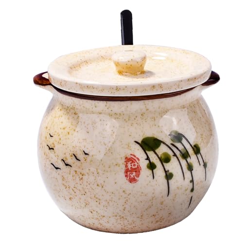 Ceramic Sugar Bowl with Lid and Spoon, 3.93'' Willow Pattern Spice Canister
