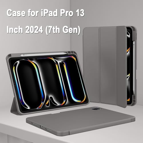 Image of ZryXal New iPad Pro 13 Inch Case (M5) 2025 / (M4) 2024 with Pencil Holder, Smart iPad Case [Support Pencil Pro and Pencil (USB-C)], Support Touch ID and Auto Wake /Sleep (Space Gray)