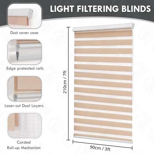 Image of ABOUT SPACE Window Blinds - 3 x 7 ft Zebra Roller Blinds for Windows for Light Filtering, Privacy, UV Protection Corded Roll Up Curtain Window Shades for Home, Office, Living Room Kitchen