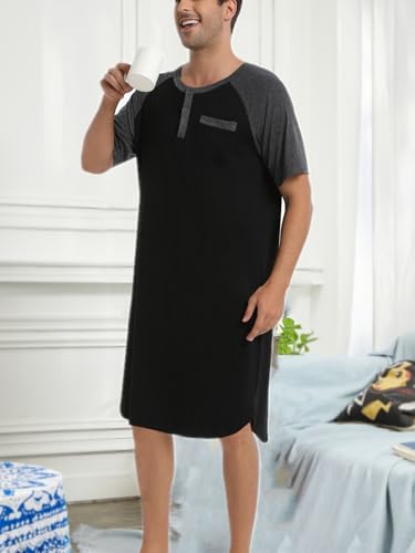 Enjoyoself Mens Cotton Short Sleeve Pyjama Tops Nightshirts Lightweight Sleepwear3