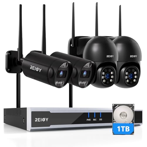 REIGY 8MP Kit Videosorveglianza Wifi Esterno Disco Rigido da 1TB Preinstallato, Sistema Telecamere Videosorveglianta Registratore con 4x Videocamera(3840*2160), Camera Sorveglianza Sirena Remoto Vista