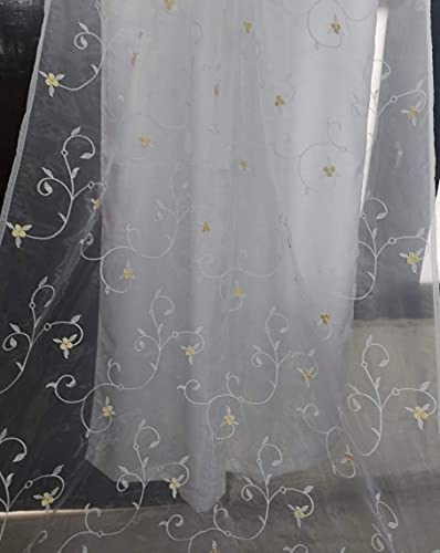 Image of Polyester Embroidered Double Door Cutrtain Pack of 2(7 Feet, Pearl White Embroidery + Ivory Blackout)