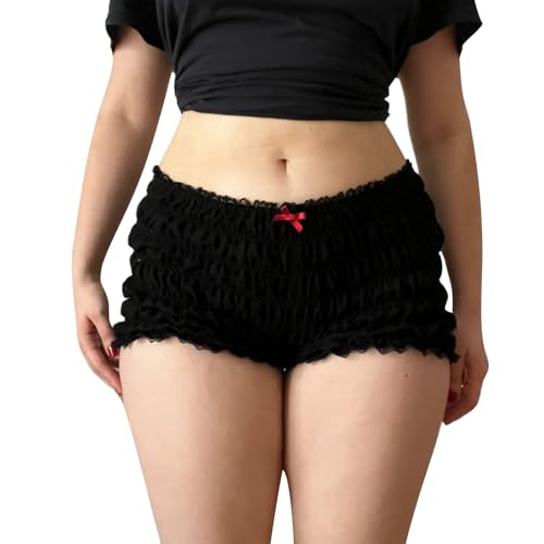 Image of Yuemengxuan Women Y2k Ruffle Shorts Ruched Plaid Shorts Micro Shorts Pajama Bottoms Y2k Cute Fairy Lace Edge Pettipants