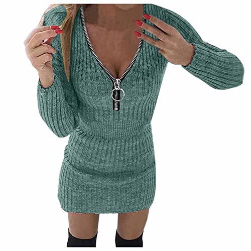 Robe pull tricotée chaude et extensible avec col zippé modulable - 2