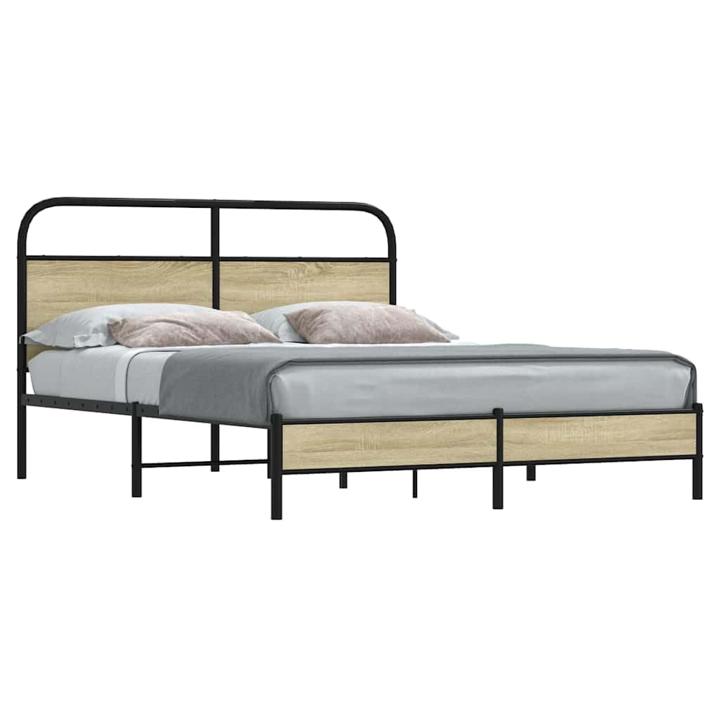 ShGaxin Podgrzewacz bez materaca dębowego Sonoma 160 x 200 cm, z płyty wiórowej, fotelika dziecięcego, struktury łóżka, klasyczna, elegancka, solidna rama łóżka-4100413