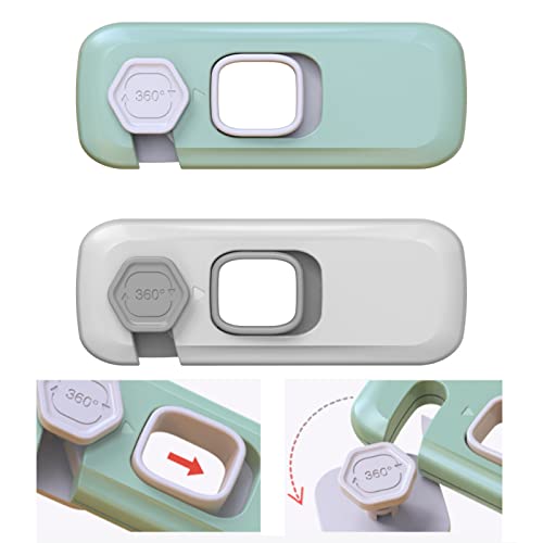 ysister Sécurité Serrures pour Bébé,Lot de 4 Sécurité Enfant Portes de Placard,Pratique Sécurité Tiroir Bébé Serrures de Sécurité,Sans Perçage, pour Armoires,Frigo,Fenêtre (10 * 4 * 2 Cm Gris+Vert) Cover