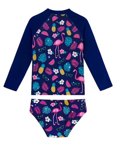 Image of Girls Swimsuit Long Sleeve Rush Guard Bathing Suit Swimwear with Bikini Bottom Sun Protection