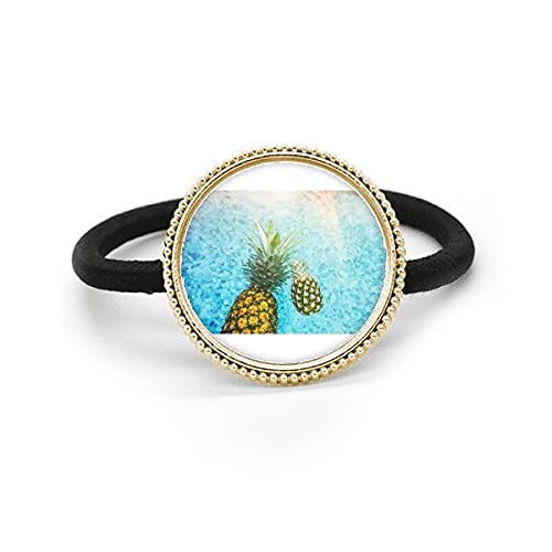 Piña fruta roja imagen azul agua plata metal pelo corbata coletero elástico