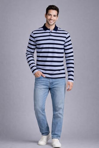 Image of SANE ORIGINALS Full Sleeves Polo T-Shirt for Men with Pocket || Stripe Collar and Pocket T-Shirt for Men Long Sleeves