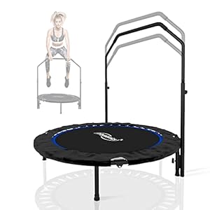 Physionics® Fitness trampoline – Ø 101 cm, in hoogte verstelbare handgreep, inklapbaar, 150 kg, opvouwbaar, indoor/outdoor, rood/groen/blauw – mini-trampoline, volwassenen/kinderen, jumping, training,