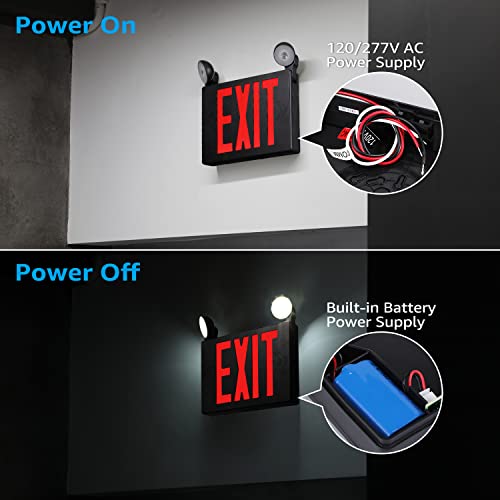 Torchstar Black Exit Sign With Emergency Lights, Ul 924, Two Led Adjustable Head, Emergency Exit Light With Battery Backup, Double Face, Ac 120/277V, Exit Signs For Business, Damp Location, Pack Of 2 #TOP4