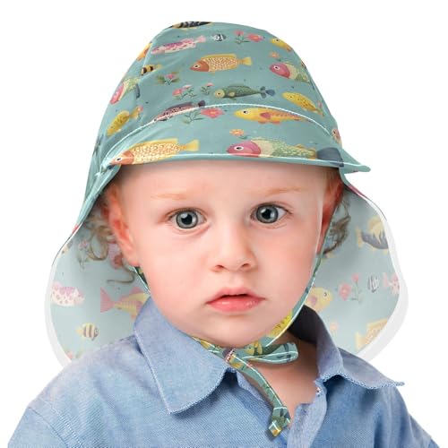 KLL Toddler Baby Sunhat Baby Boys' Beach Play Hats Toddler Girl UPF 50 Large Brim Travel Essentials Cartoon Sweet Fish Neutral2