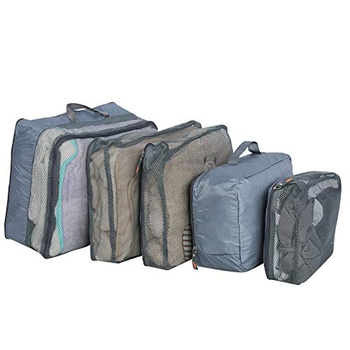Fdit 5 Unids Bolsas de Almacenamiento de Viaje Equipaje Bolsas de Embalaje Cubos Organizadores Ropa Multifuncional Paquetes de Clasificación(Gris)