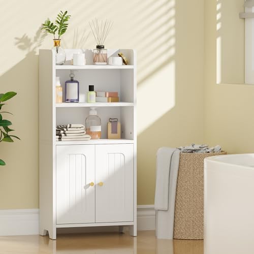 BEWISHOME Bathroom Storage Cabinet, Small Floor Cabinet, Toilet Paper Cabinets with 2 Doors and Shelves, Bathroom Organizers and Storage for Small Spaces, White 7.9" D x 14.6" W x 31" H YYG08W - Image 4