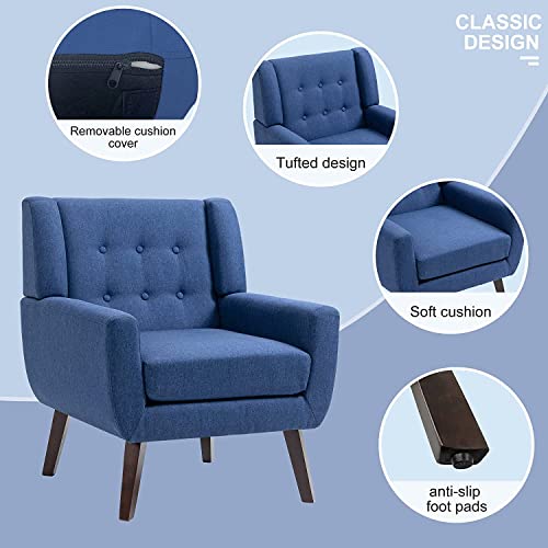 Uixe Accent Chair For 2 Sets, Linen Upholstered Armchair, Tufted Small Living Room Chair With Wooden Legs, Mid Century Modern Comfy Reading Chair For Bedroom Home Office #TOP4
