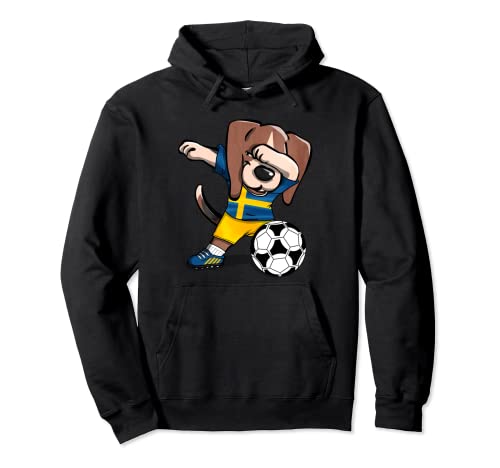 Funny Dabbing Beagle Dog Sweden Football Swedish Flag Soccer Pullover Hoodie, Black