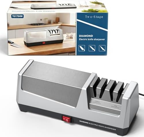 Affilacoltelli Elettrico Professionale con 2 Livelli, Dischi Diamantati, Protezione contro il Surriscaldamento, Motore Silenzioso, Affilatura Elettrica Rapida per Coltelli da Cucina