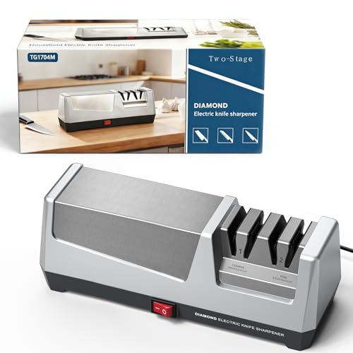 HIUYRFS Afilador de Cuchillos Eléctrico Profesional con 2 Niveles, Discos de Diamante, Protección contra Sobrecalentamiento, Motor Silencioso, Afilado Rápido de Cuchillos de Cocina