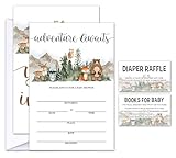 Geuro Set of 25 Baby Shower Invitations with Envelopes, Diaper Raffle Tickets and Baby Shower Book Request Cards, Adventurer Jungle Animals