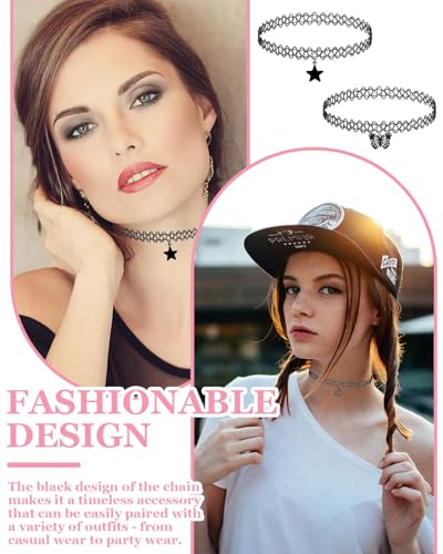 JUKOTA 4 Stück Stretch halsbänder Schwarz Choker Halskette mit Anhänger Damen Elastische Tattoo Halskette für Mädchen Frauen Teen Geschenk Geburtstagsgeschenk